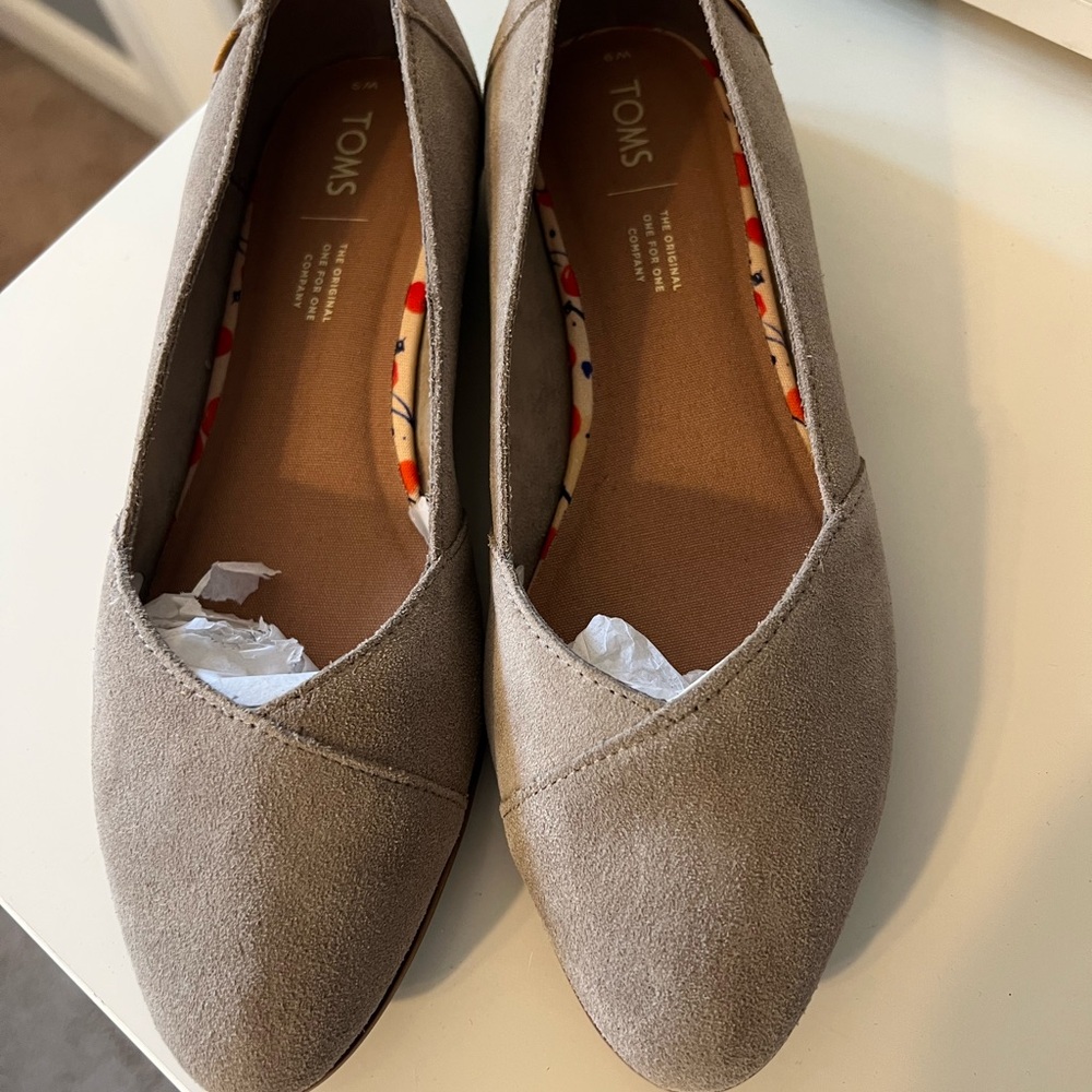 TOMS Julie Taupe Suede Flats